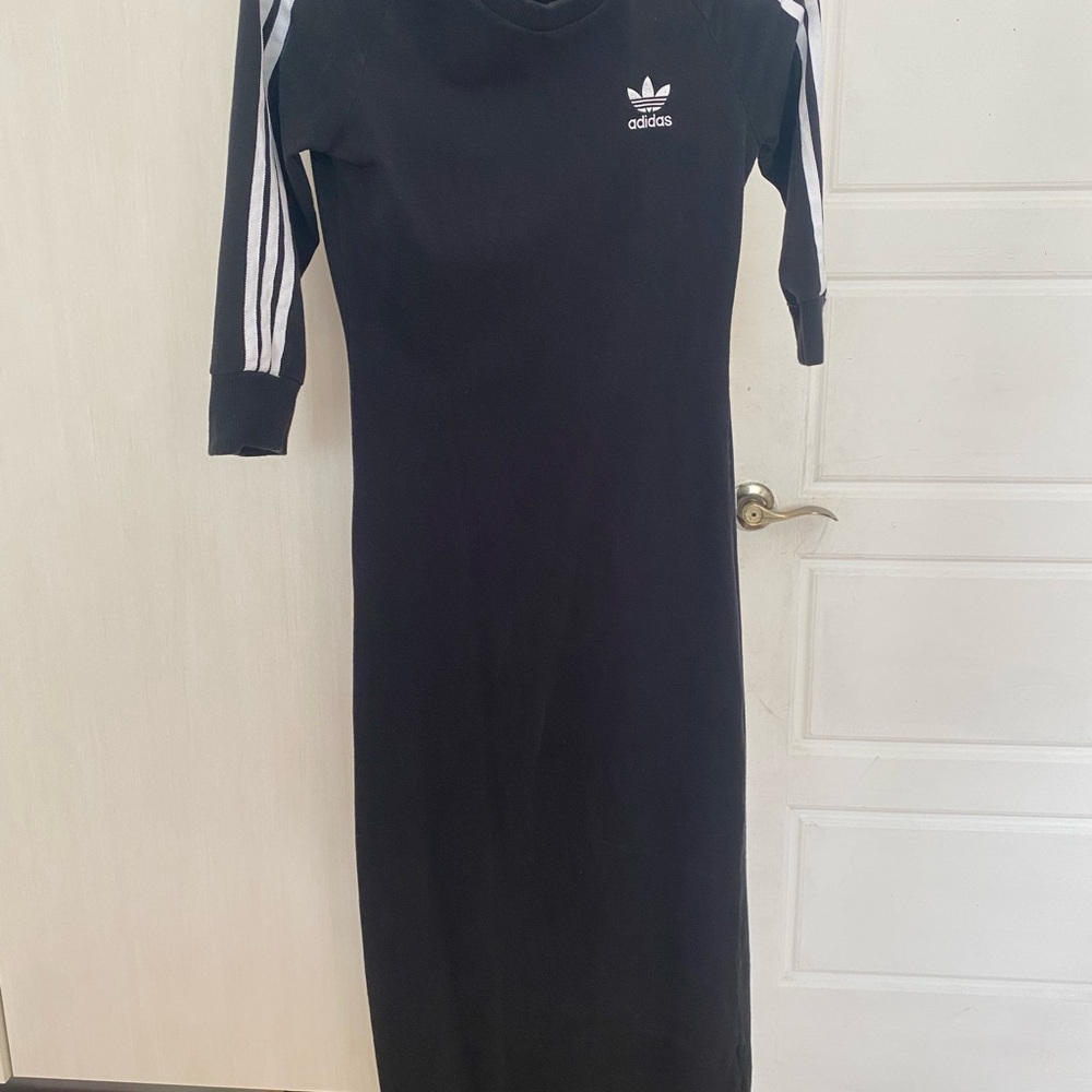 Adidas Black Long Sleeve Dress with White Stripes